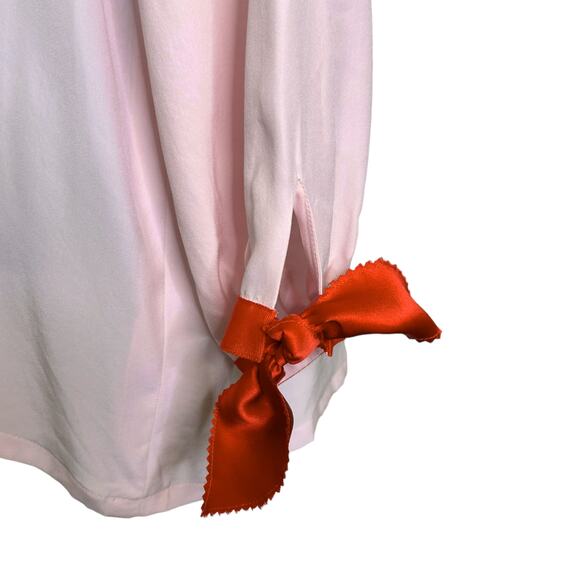 Dovima Paris Pink Silk long sleeves red wrist ties tunic top blouse size S - Picture 7 of 14